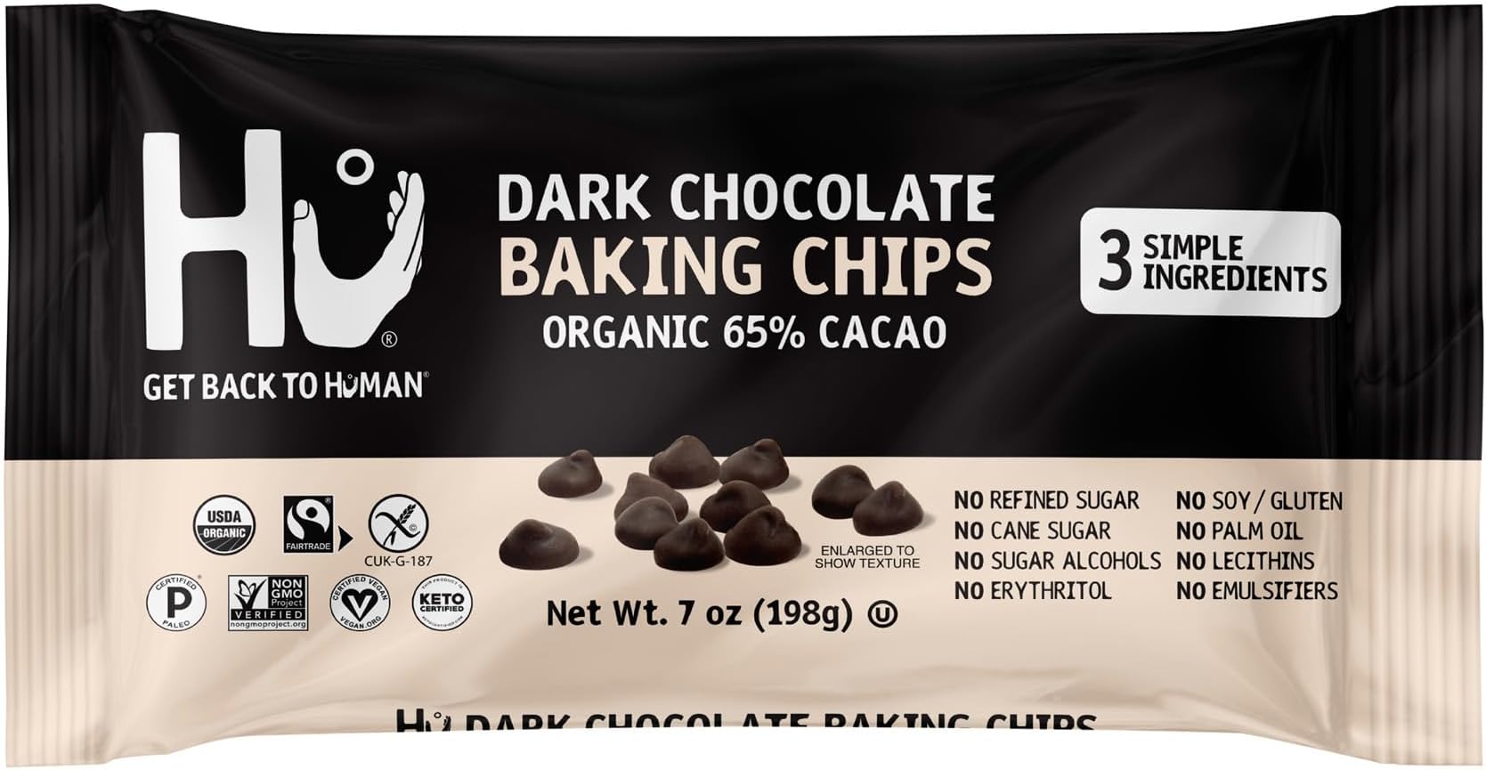 Dark Chocolate Chips for Baking, Organic 65% Cacao, 7oz (12 Pack)