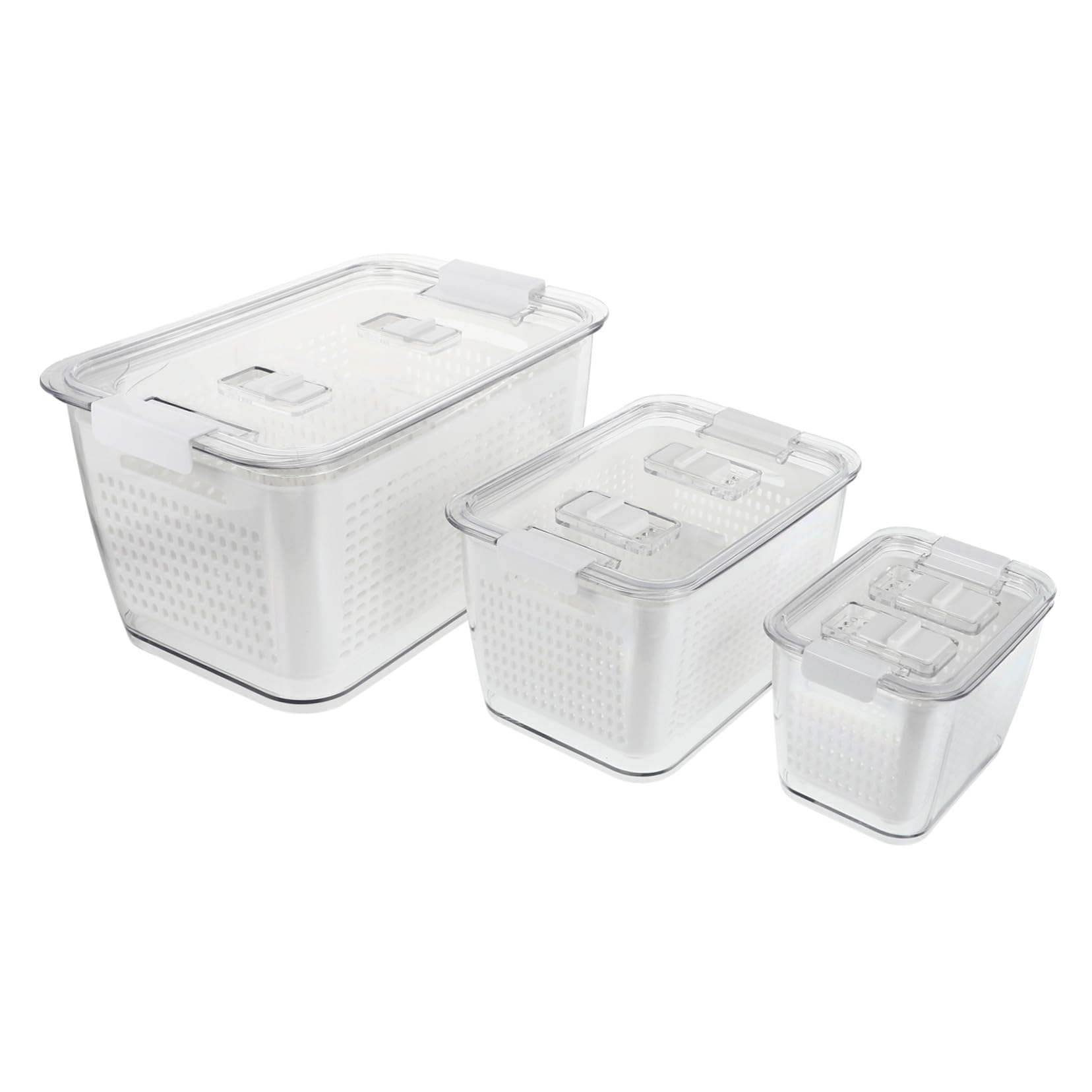 Toyvian Praktische Aufbewahrungsbox Weiß aus Pet und Pp Lebensmittel Vorratsdose mit Deckel und Abtropfkorb mit Griff und Dichtem Verschluss für Küche und Zuhause