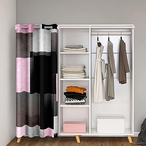 Miniatura 2 de Cortina geométrica para puerta de privacidad de 34 x 80 pulgadas, 1 panel rosa, gris, negro, búfalo a cuadros, 30 % a 50 %, cortina opaca para