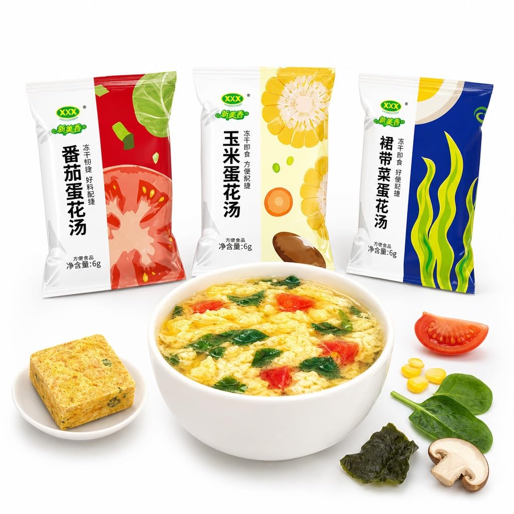 Gefriergetrocknete Eierblumensuppe In 7 Geschmacksrichtungen – Instant-Heißsuppenmischung (70 Päckchen)