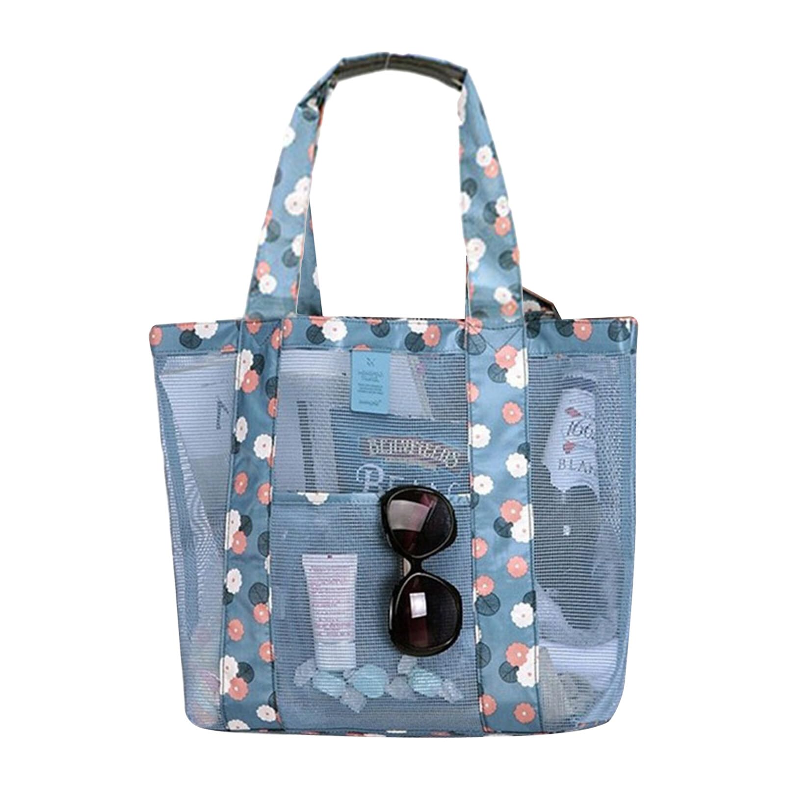 Kytpyi Bolsa Piscina, Bolsa Playa, 43 * 33 * 10cm Alta Capacidad Respirable Malla Bolso Playa con Bolsillo Lateral, Durable Ligero Grande Bolso Playa Mujer para Viajar Compras Nadar Cámping(Azul)