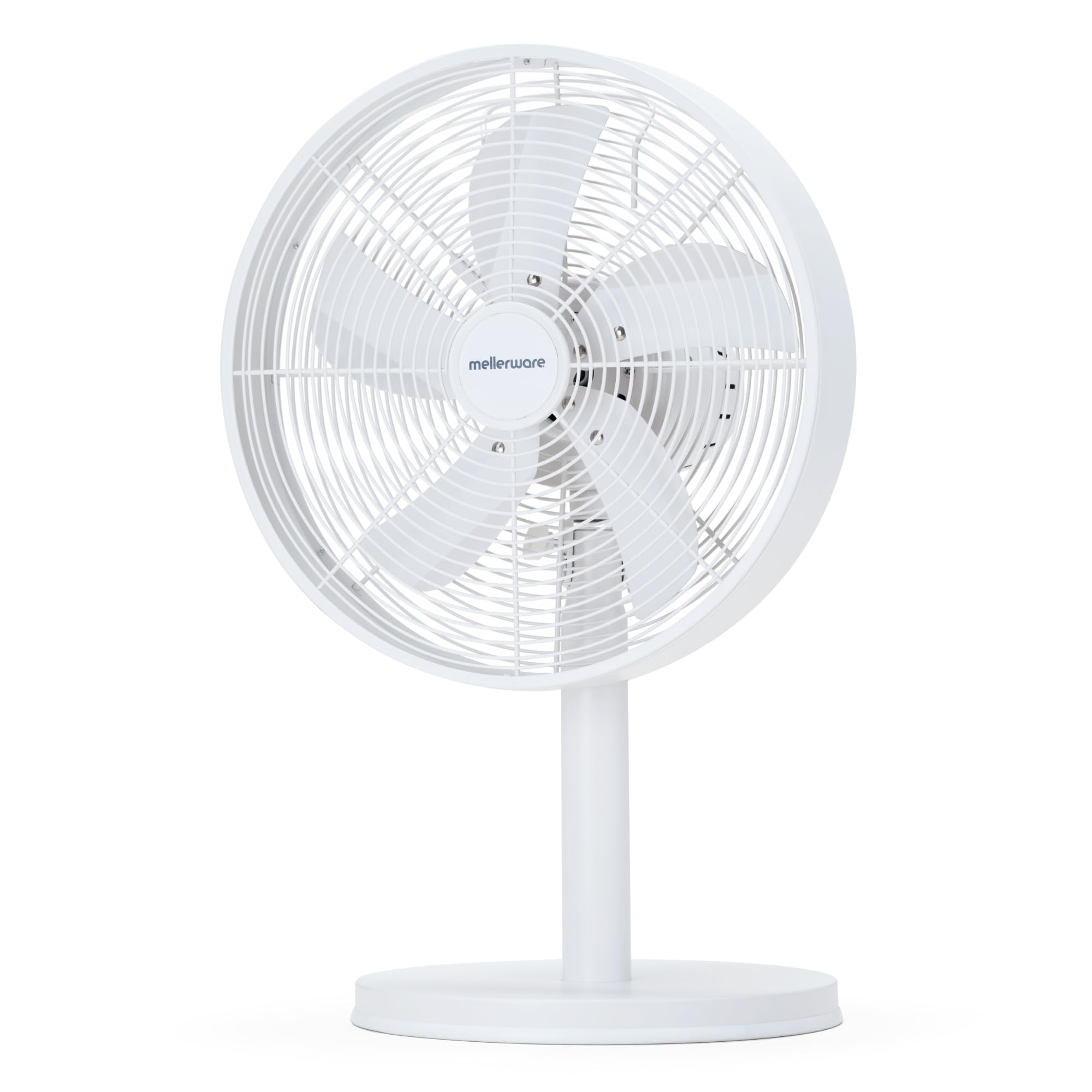 Mellerware Ventilador de Sobremesa Brizy Circle | 35W de Potencia | Oscilante | 3 Velocidades | 5 aspas metálicas 30 cm Diámetro | Aluminio | Caudal de aire fresco | Fácil transporte | Blanco