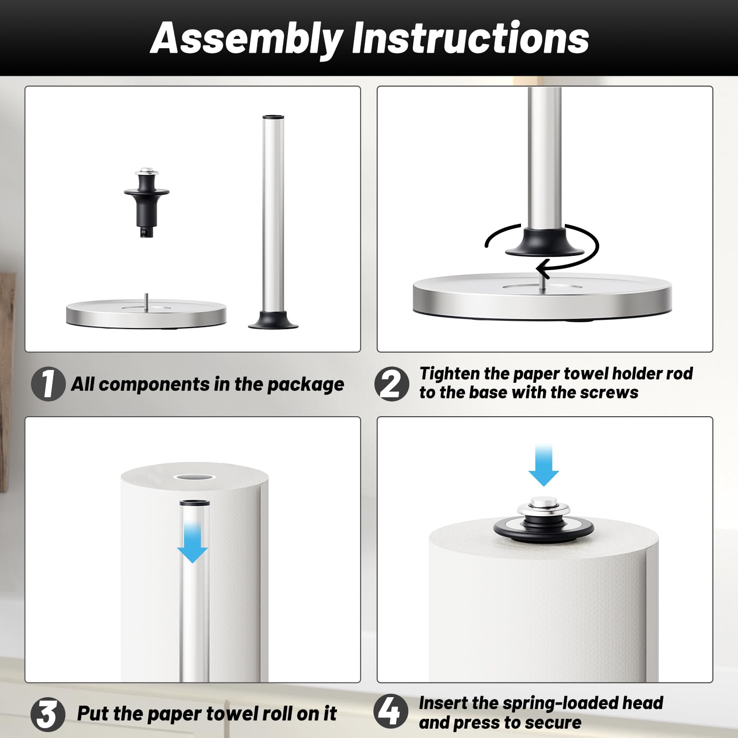 Porte Serviette Salle Porte-serviettes En Papier Sur Pied Pour Cuisine, Salle De Bain, Distributeur De Papier Essuie-tout Avec Base En Acier Inoxydable Compatible Avec Porte Serviette De Cuisine