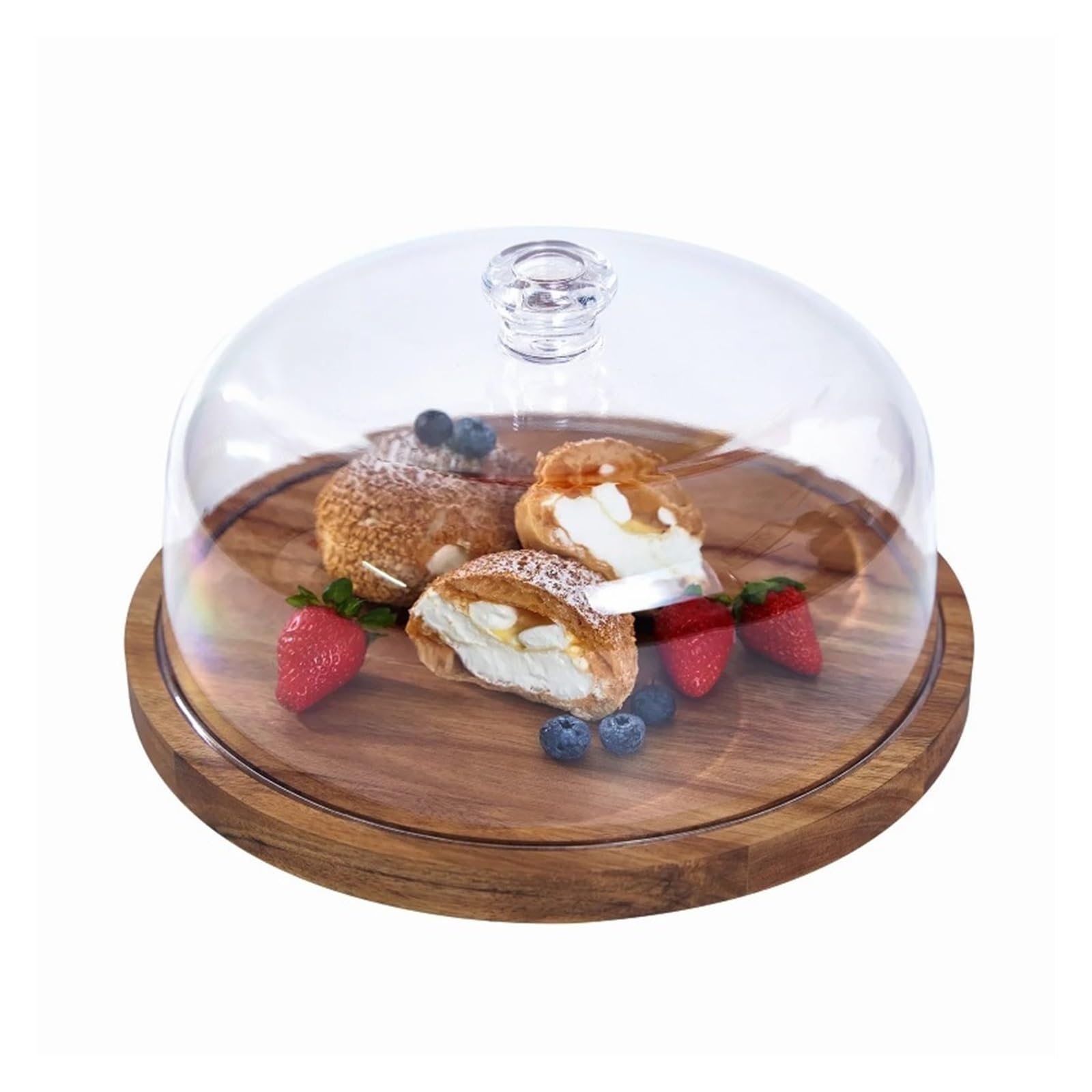 Support à gâteau en bois avec couvercle en verre et sans couvercle