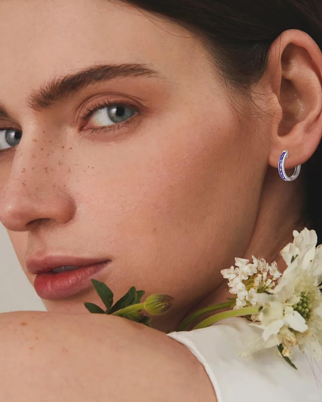 Hoop Earrings 925 Sterling Silver Round Huggie Earring Birthstone Jewelry for Women - Image 2