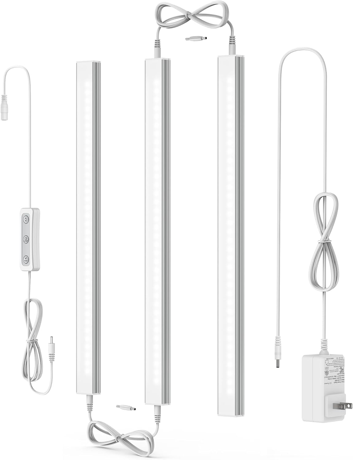 ASOKO Under Cabinet Led Light Plug in, Dimmable Daylight White 4500K, 3 Pack 12 inch Linkable Led Under Counter Lights for Kitchen, Shelf, Workbench, Cupboard, ETL Listed Plug 24V, UNO-LK 4500K Daylight White 4500K 3 Pack