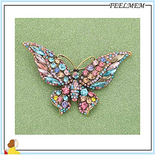 Image of FEELMEM Crystal Rhinestone Butterfly Brooch Pin Blue Color Butterfly Brooches for For Women Wedding /Banquet /Birthday Party