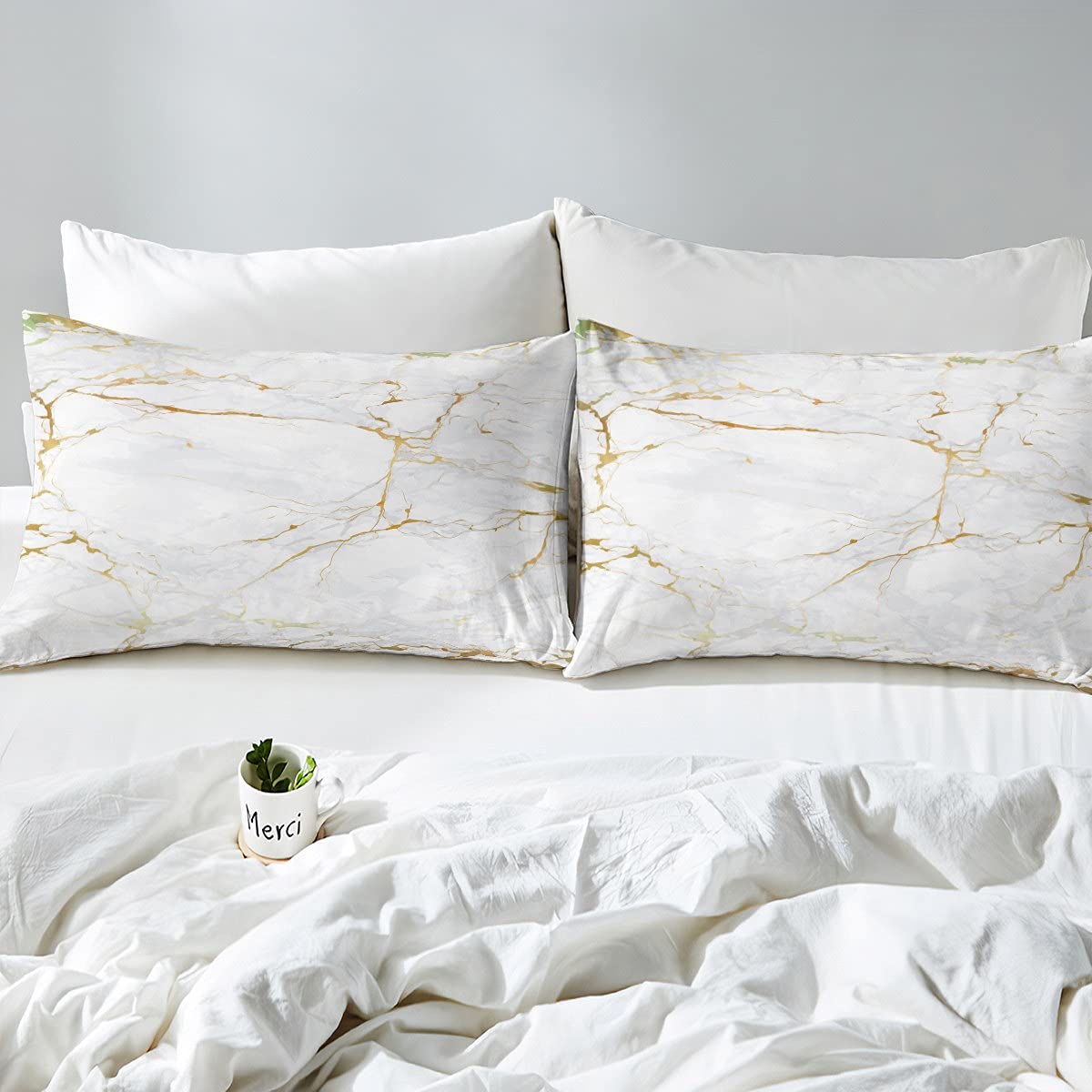 feelingyou White Marble Duvet Cover Set King Abstract Stone Texture Bedding Set 3pcs for Kids Boys Teens Room Decor White and Gold Marbling Comforter Cover Luxury Quilt Cover with 2 Pillowcases - Image 3