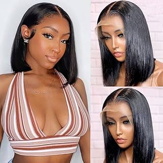 Bob wig Human Hair Lace Front Wigs 13x4x1 T Part Wigs Short Bob 10inch Human Hair Gluless Wigs 150% Brazilian Virgin Human Hair Bob Wigs Straight Hair Natural Color for black women