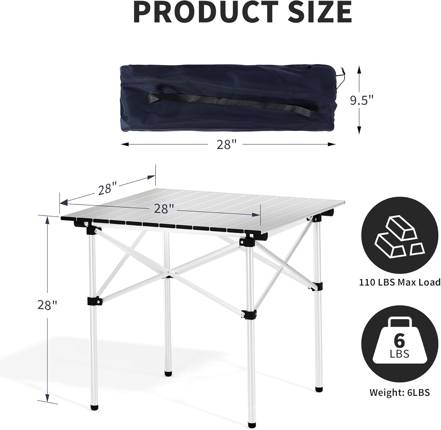 Lightweight Folding Camping Table with Carry Bag︱Ultra-Compact Aluminum Table for Picnic, Beach, Traveling, Backyards, BBQ (Color: White)