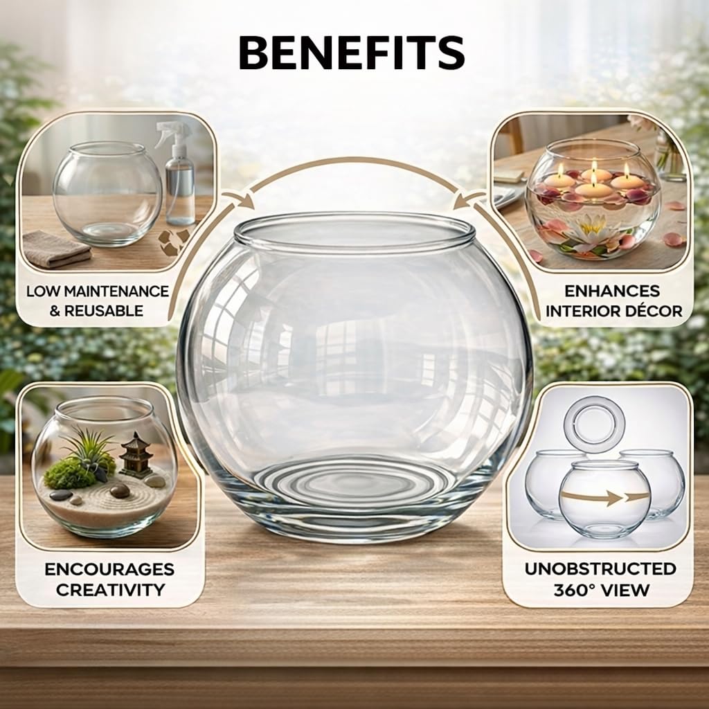 7pets 6-Inch Clear Glass Bowl Without Neck Collar | Decorative Fish Bowl & Terrarium Bowl for Betta, Small Mollies, Plants & DIY Décor 4