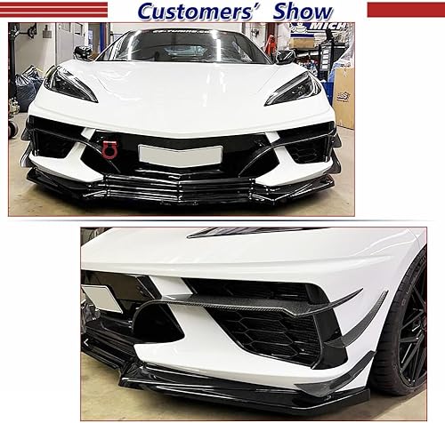 Miniatura 3 de Divisores de fibra de carbono real C8 Canard para Chevrolet Corvette C8 2020-2023 Aletas de parachoques delantero salida de fábrica