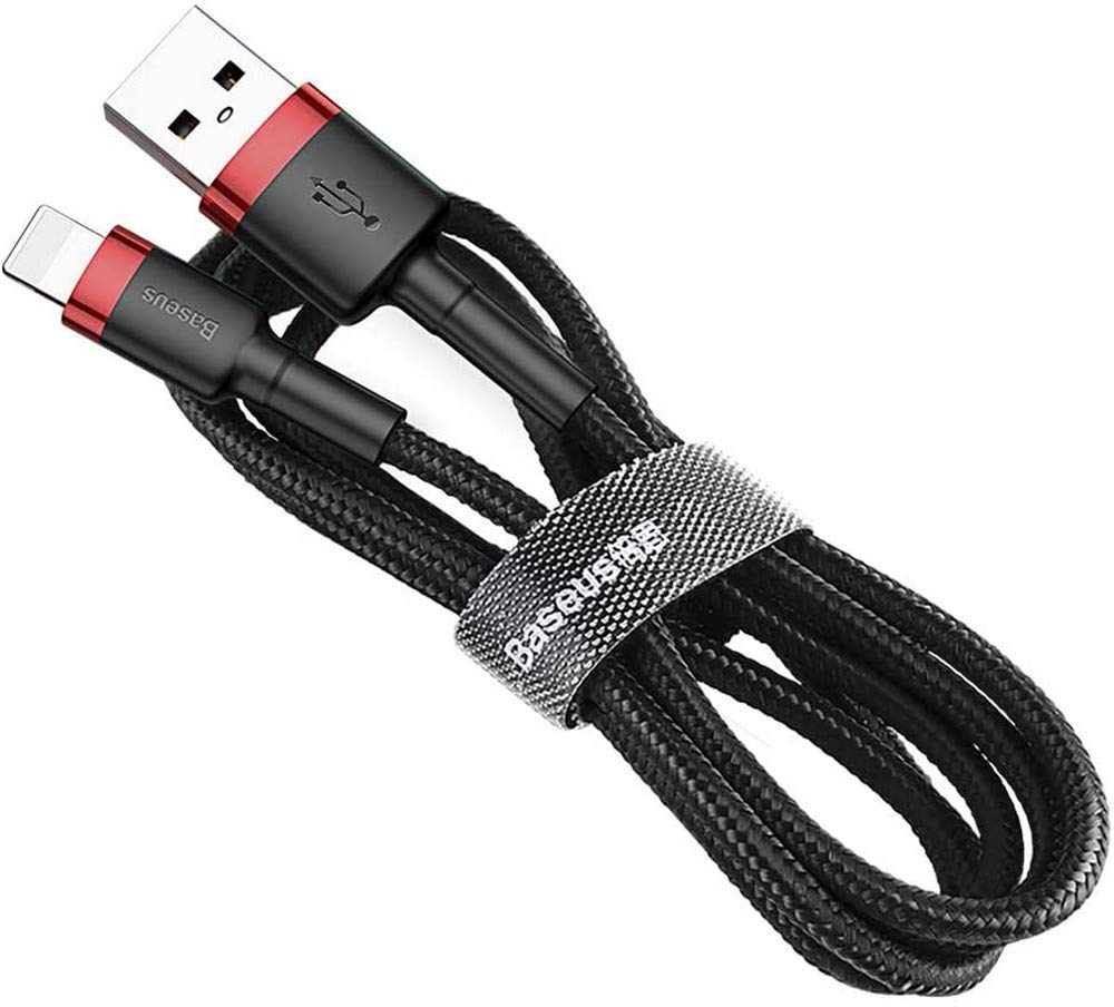 Baseus Cafule - Cable de carga rápida y datos compatible con iPhone X / XS / XR / XS Max, 2.4A, resistencia Kevlar, 50 cm, Rojo/​Negro