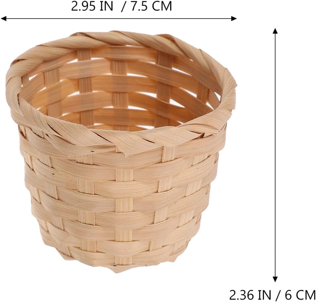 Ipetboom 10pcs Small Woven Baskets Desktop Small Flower Pot Wicker Basket Succulent Planters Pencil Holder Portable Wicker Desk Organizer for Desktop Storage Garden Decor, 7.5x7.5x6cm