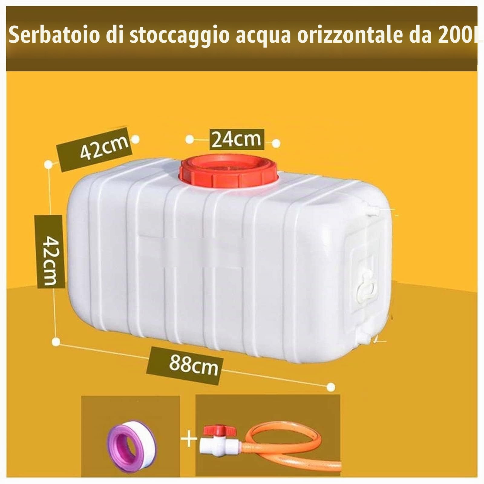 Tanica per acqua Bianco 200L Potabile Per Campeggio All'aperto O Contenitore Per Acqua Portatile Per Uso Familiare，Contenitore Orizzontale In Plastica Ad Alto Spessore，Contenitore Per Acqua Con Rubine