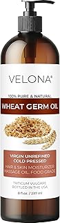 velona Wheat Germ Oil USP Grade 8 fl oz | 100% Pure and Natural Carrier Oil | Unrefined, Cold Pressed | Cooking, Face, Hair, Body & Skin Care | Use Today - Enjoy Result