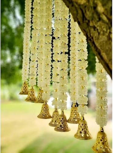 Miniatura 6 de Mogra Bell - Guirnalda de cuerda esponjosa, exquisita guirnalda artificial para festivales, Navidad, oro blanco, paquete de 8