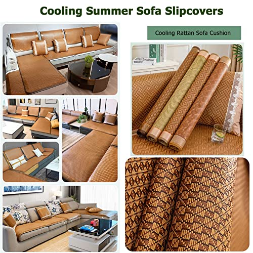 Cooling Summer Rattan Sofa Slipcovers, Cool Bamboo Couch Sofa Cover Cushion For 2/3/4 Seat, Breathable Sectional Sofa Cover Air Conditioning Mat , Universal Furniture Protector Covers For Home Pet ( S #TOP5