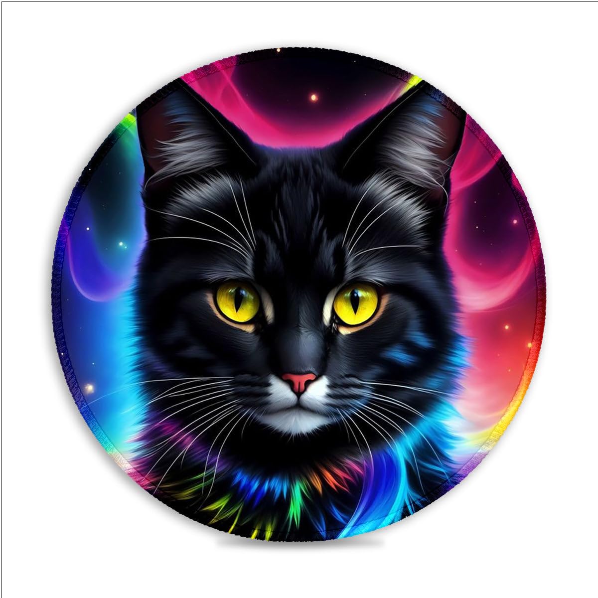Alfombrilla de ratón redonda de 30 x 30 cm, diseño de gato negro con costuras antideshilachado y base de goma para control de precisión, oficina, hogar, regalo