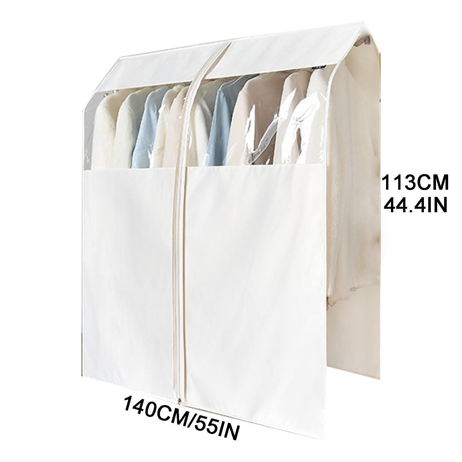 Funda Ropa Armario, Burro Ropa Funda con Ventana Transparente y Cremallera, para Camisas, Abrigos, Chaquetas(White,140 * 113CM/55 * 44.4IN)