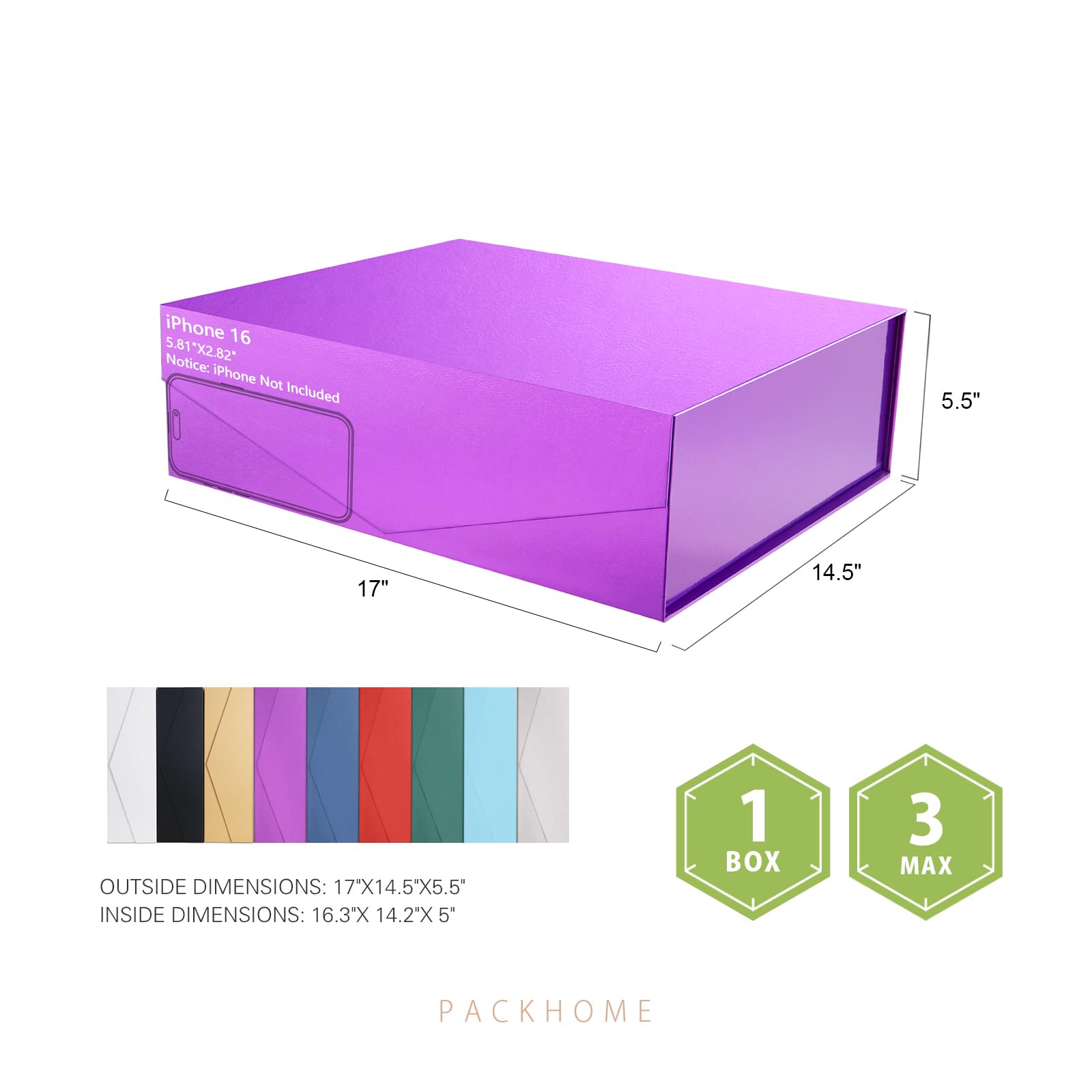 PACKHOME Inches, Extra Large Gift Box With Lid, Gift Box With  Ribbon For Clothes And Large Gifts (Glossy Green