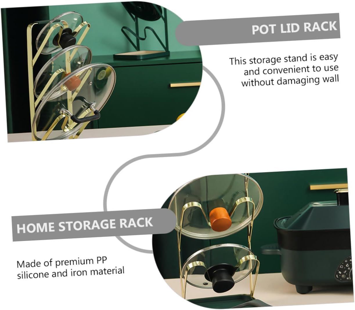 SAFIGLE 2pcs Pot Lid Organizer Rack Shelf for -saving Design Easy to Install and Kitchen Lid Holder for Cabinets and Countertops