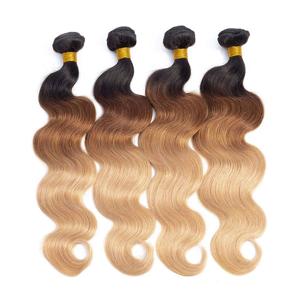 12A Ombre Brazilian Body Wave Human Hair 4 Bundles (T1B/30/27,18" 20" 22" 24") Ombre Brazilian Virgin Hair Bundles 100% Unprocessed Remy Hair Bundles 3 Tone Ombre Bundles