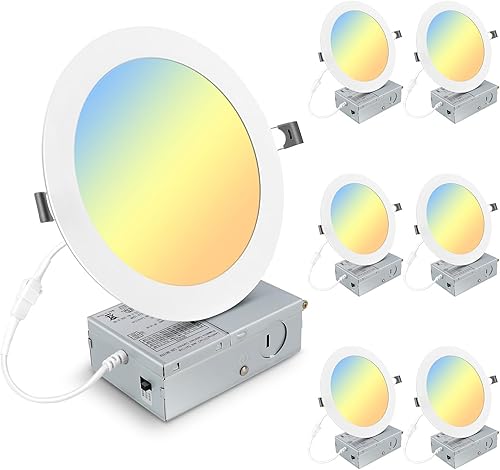 Paquete de 6 luces empotrables LED ultrafinas 3CCT de 7 pulgadas con caja de conexiones, 3000 K4500 K6000 K seleccionables, 18 W Eqv 125 W, luz disponible en Yaxa Peru