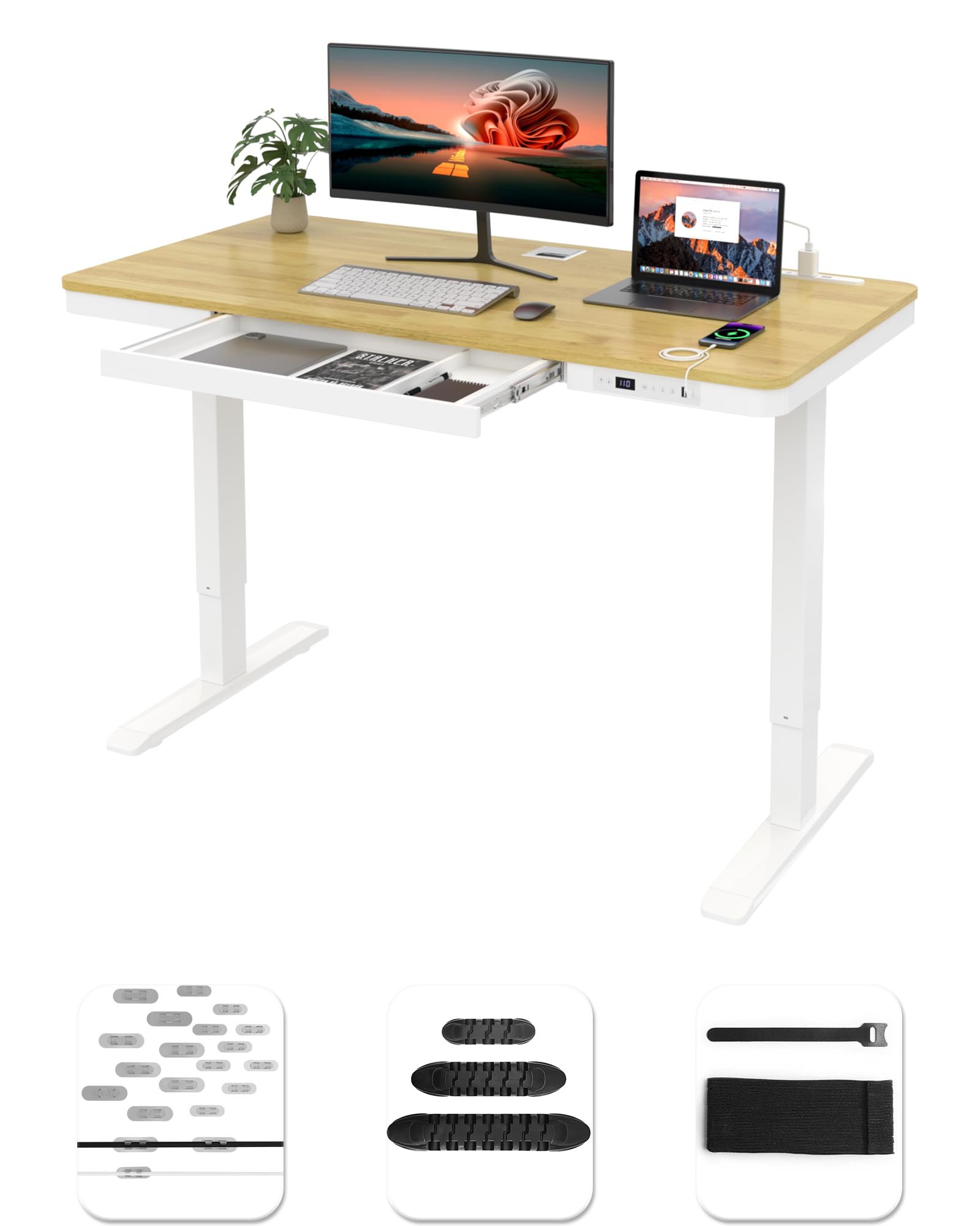 Amazon | HOMAYA 昇降デスク 電動 コンセント/USB-A/Type-C