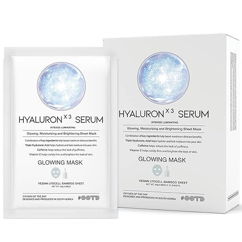 #OOTD Sérum de hialurón brillante 10 unidades Mascarilla facial coreana hidratante con ácido hialurónico triple, cafeína, fórmula de vitamina C,