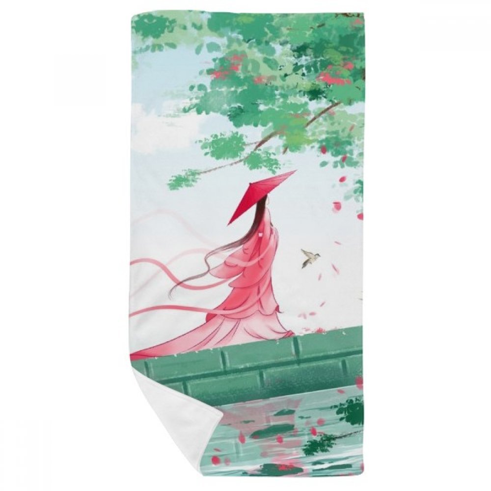 Débarbouillette aquarelle style chinois en coton doux 35x70cm pour spa à la maison