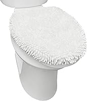 TOWN & COUNTRY BASICS Spa Step Noodle Toilet Lid Cover - Plush Chenille, Soft Absorbent, Machine Washable, Fits Standard & Elongated, White 18.5x19.6"
