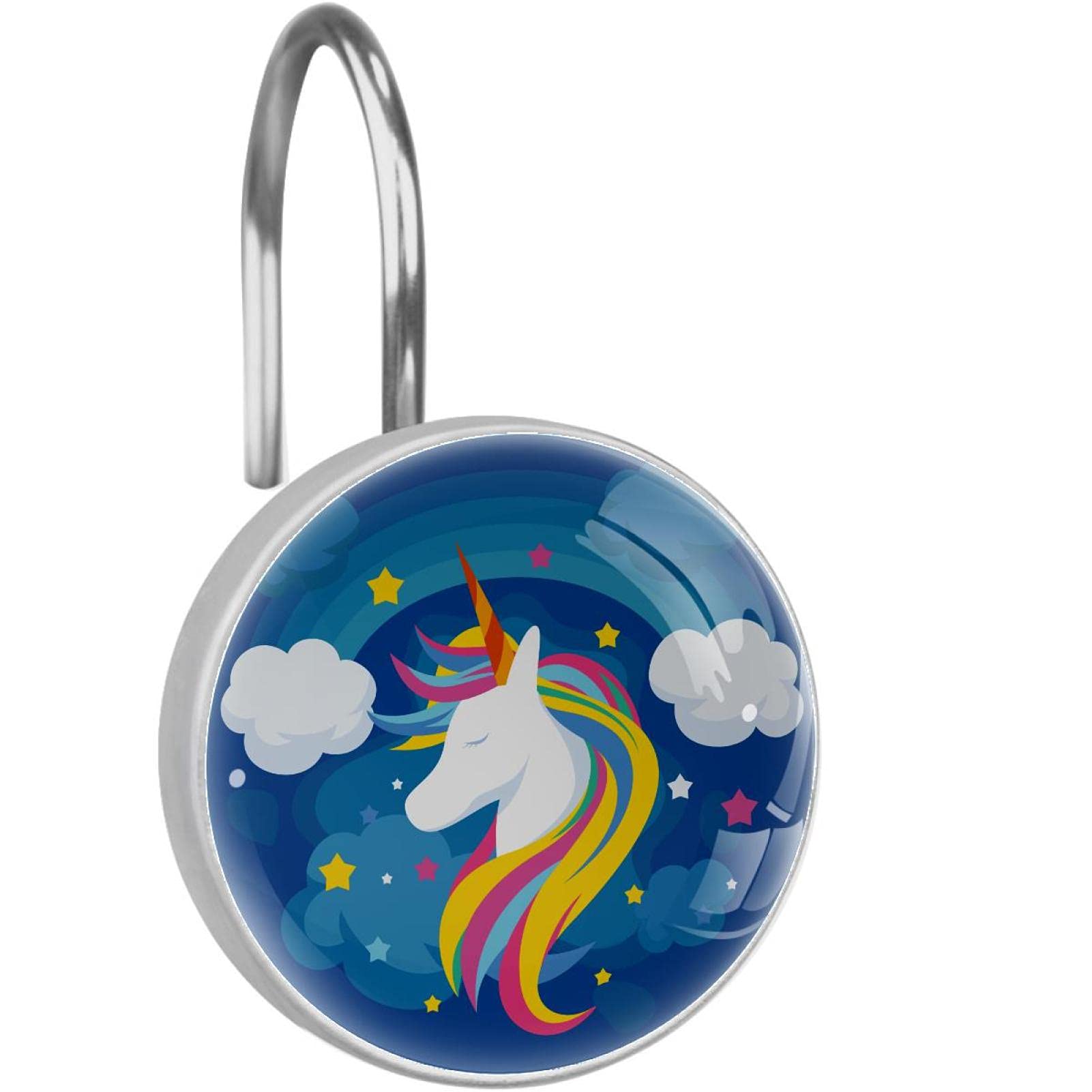 Anneaux rideau de douche antirouille licorne et crochets cristal 3D bleu