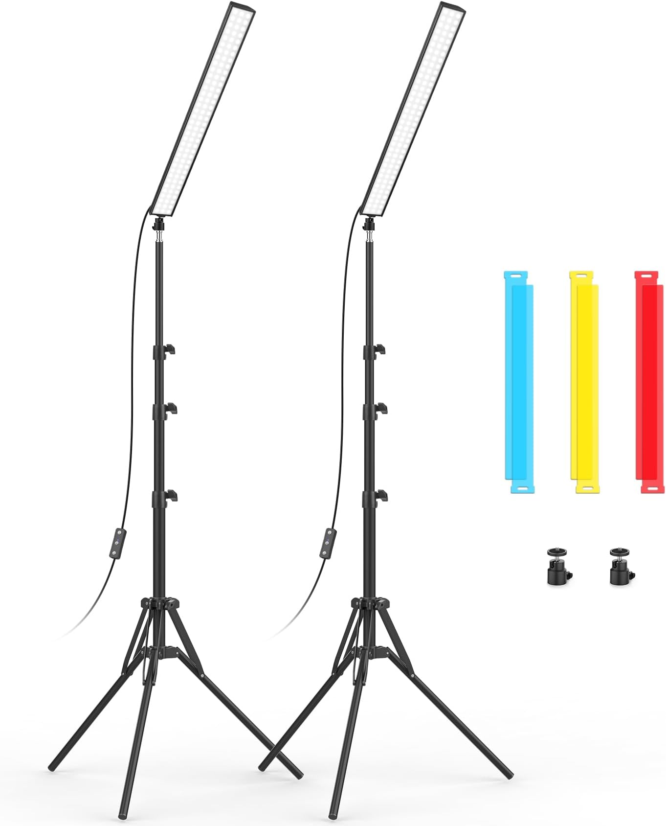 2 Pack LED Video Light Stick with 62.99'' Tripod Stand/Color Filter, Dimmable 2500K-8500K Studio Light Wand Photography Lighting Kit for Video Recording/Game Streaming/Photo Content/YouTube