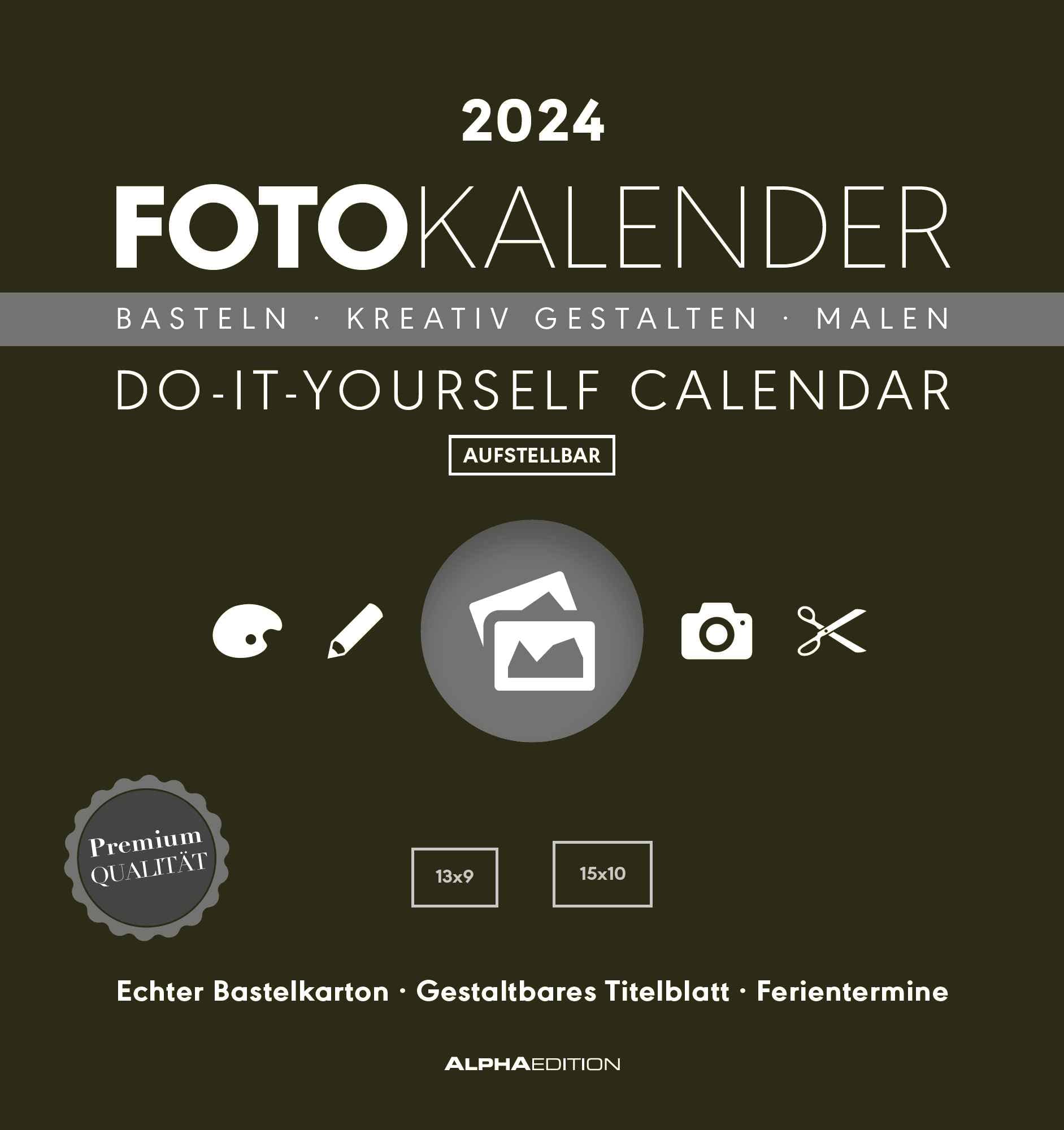 Photo Craft Calendar Black 2024 - Do It Yourself Calendar 16 x 17 cm - Dated - Creative Calendar - Photo Calendar - Alpha Edition