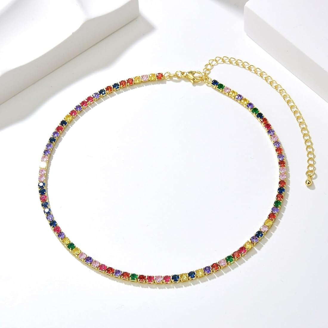 ZIVOM® Rainbow Multi Color Cubic Zirconia Solitaire Tennis 18K