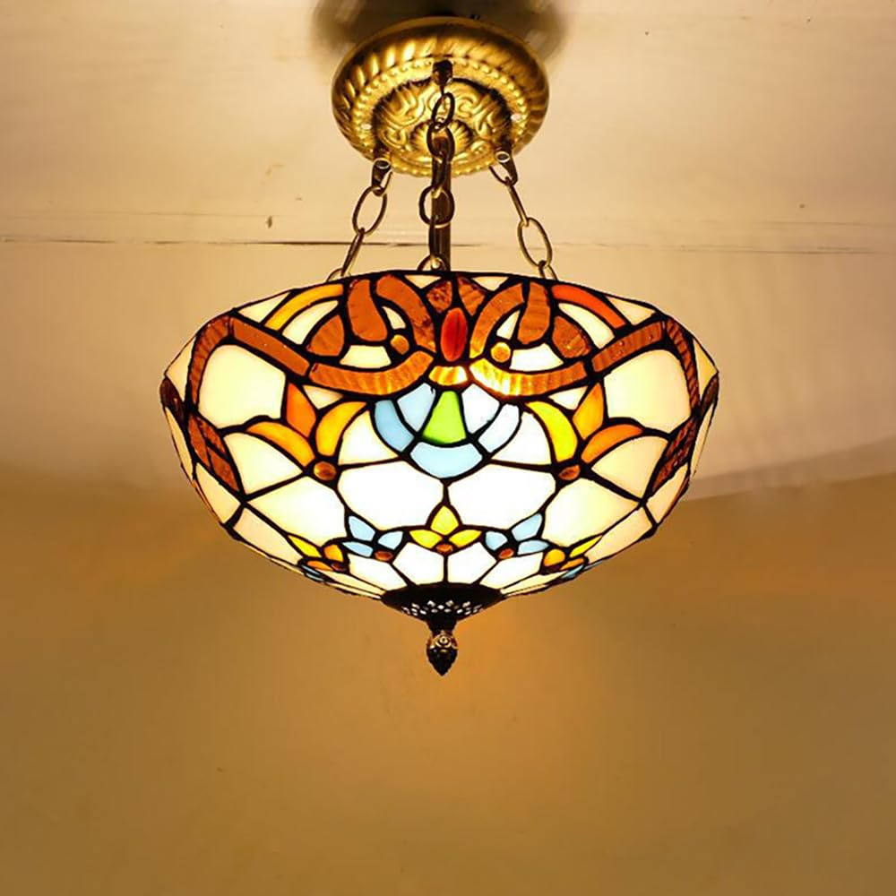 SXECAEPS European Vintage Color Glass Chandelier LED Creative Home Living Room Restaurant Bedroom Hotel Villa Cafe Corridor Pendant Lights (C D30CM)
