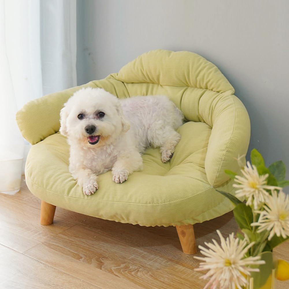 سومكايل سرير اريكة للقطط والحيوانات الاليفة في الاماكن المغلقة، سرير خشبي مرتفع للقطط والجراء والحيوانات الصغيرة (50 × 40 × 24 سم، اخضر فاتح)