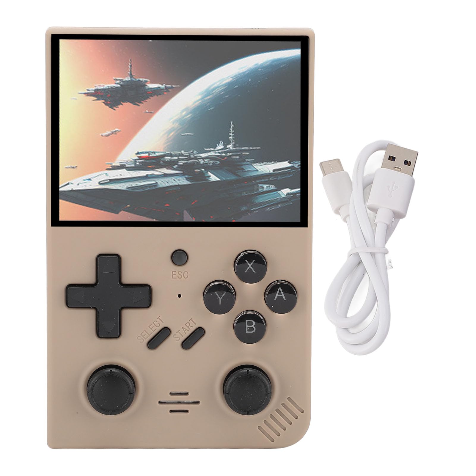 POENVFPO Przenośna Konsola Gier Wideo Retro Przenośna Konsola do Gier z Podwójnymi Joystickami 3D dla Dzieci, Open Source na Kemping, 3,5 -calowy Ekran IPS RK3326 Quad Core 1,5 GHz (GRAY)