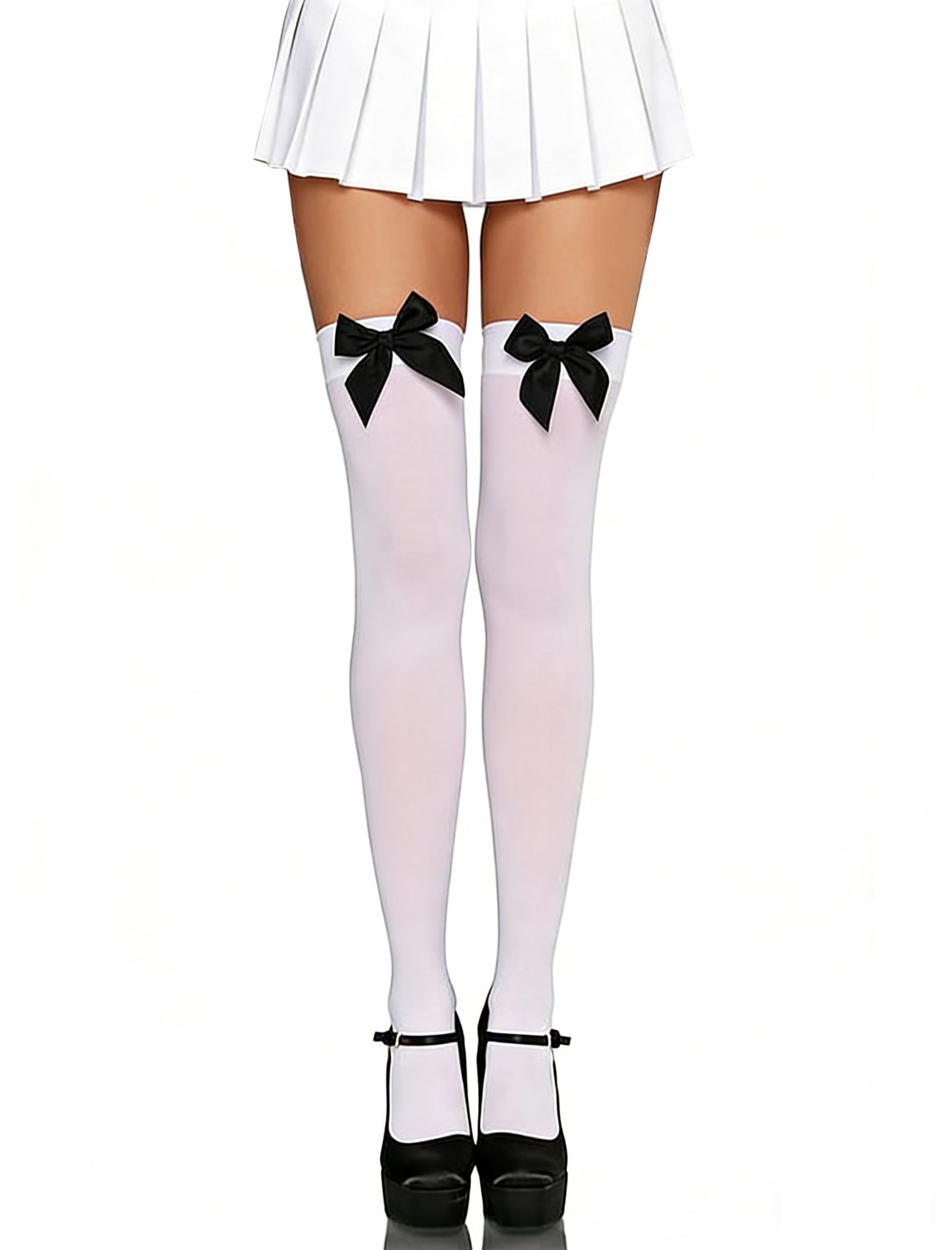 Avidlove Sexy Satin Bow Accent Opaque Thigh Highs Socks Long Stockings