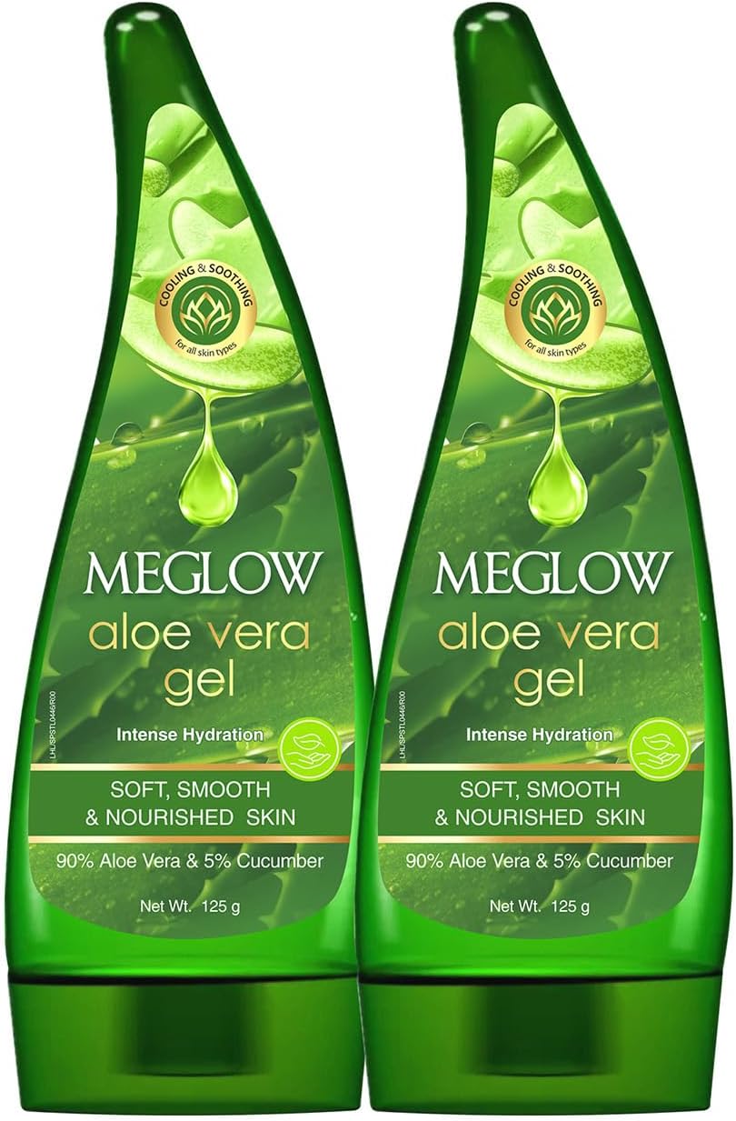 Meglow Aloe Vera Gel for Intense Hydration | Get Soft, Smooth & Nourished Skin | Pure Aloe Vera Gel with Cucumber Extracts | Naturally Hydrating & Skin Moisturizing Gel Pack of 2 (125g each)