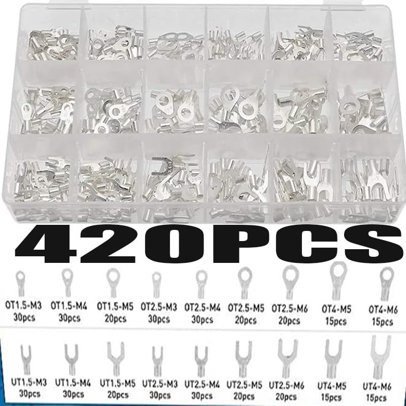 Ensemble de 420 cosses de câble à, connecteur de Fil électrique, Anneau en cuivre, Fourche, cosses de câble, kit d'assortiment d'outils M3 M4 M5 M6
