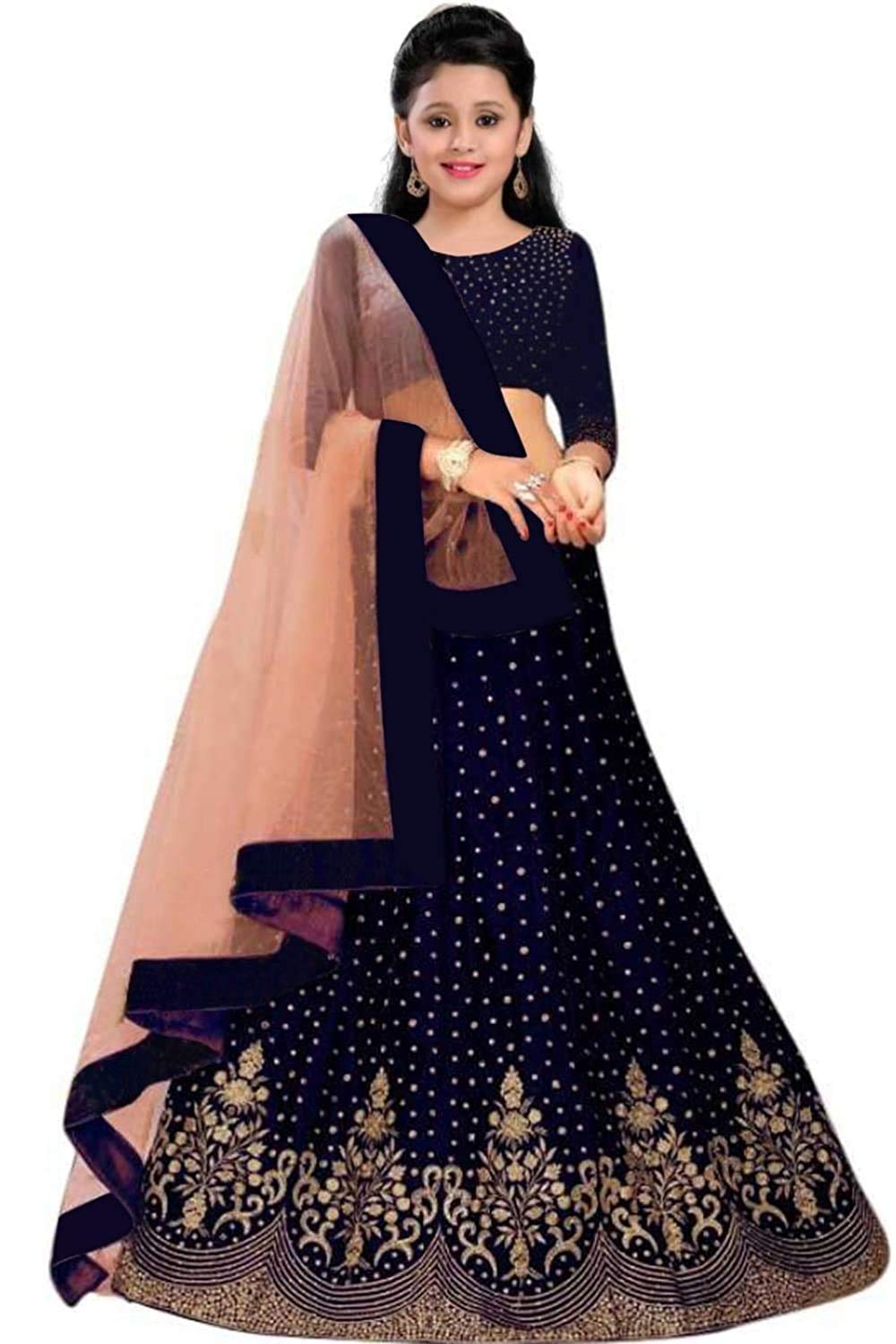 F Plus Fashion Girl's Semi-stitched Satin Lehenga Choli