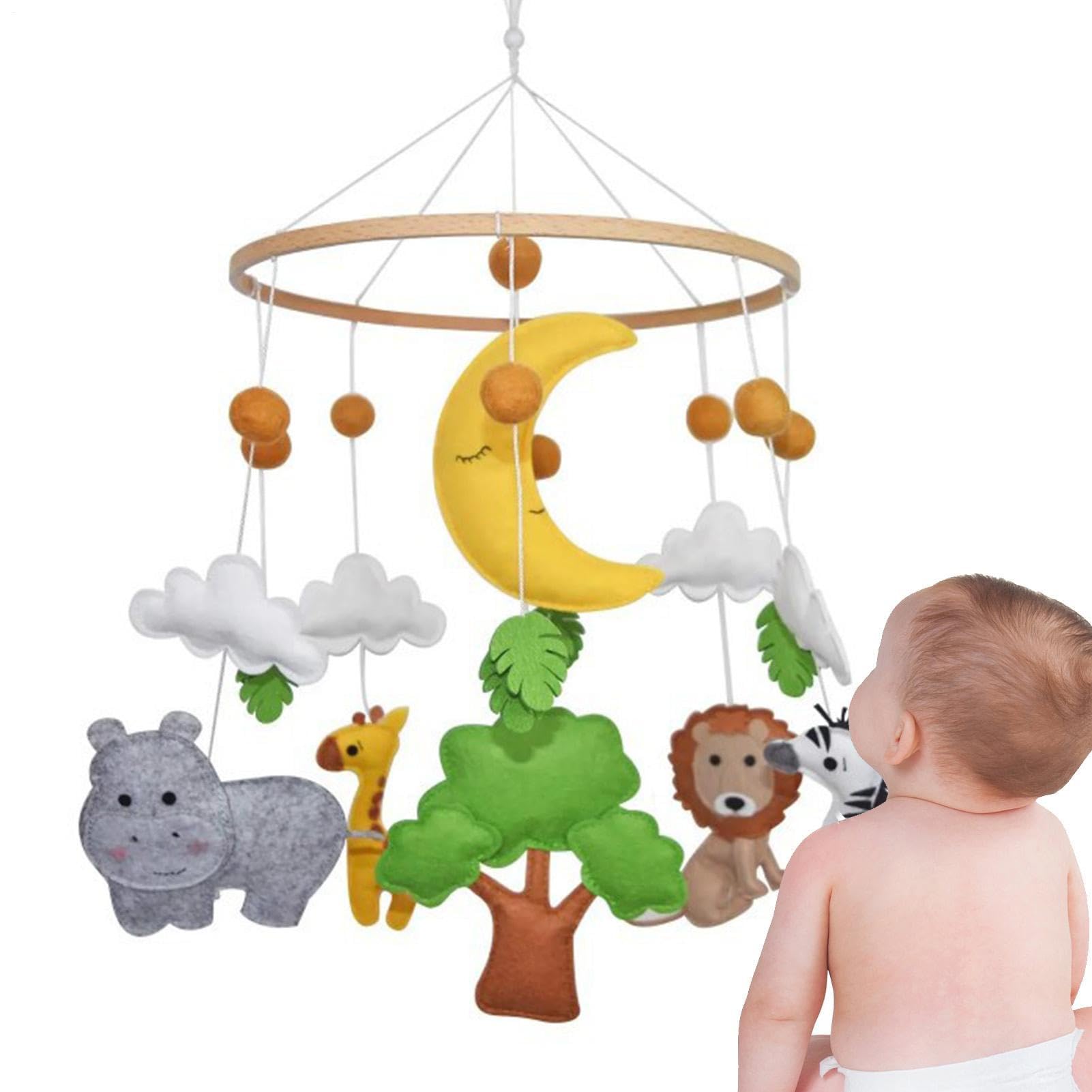 woodeen Animal beds - Jungle Mobiles woodeen beds Bell, Foresst Jungle Animal Babies Nursery Mobiles | Soft Bell Toy Hanging Nursery mobille Rotating mobille with Lullabies for Living Room