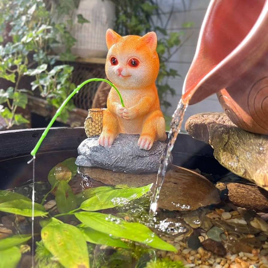 Amazon.co.jp: ガーデン 置物 猫置物 かわいい 猫は釣りをして