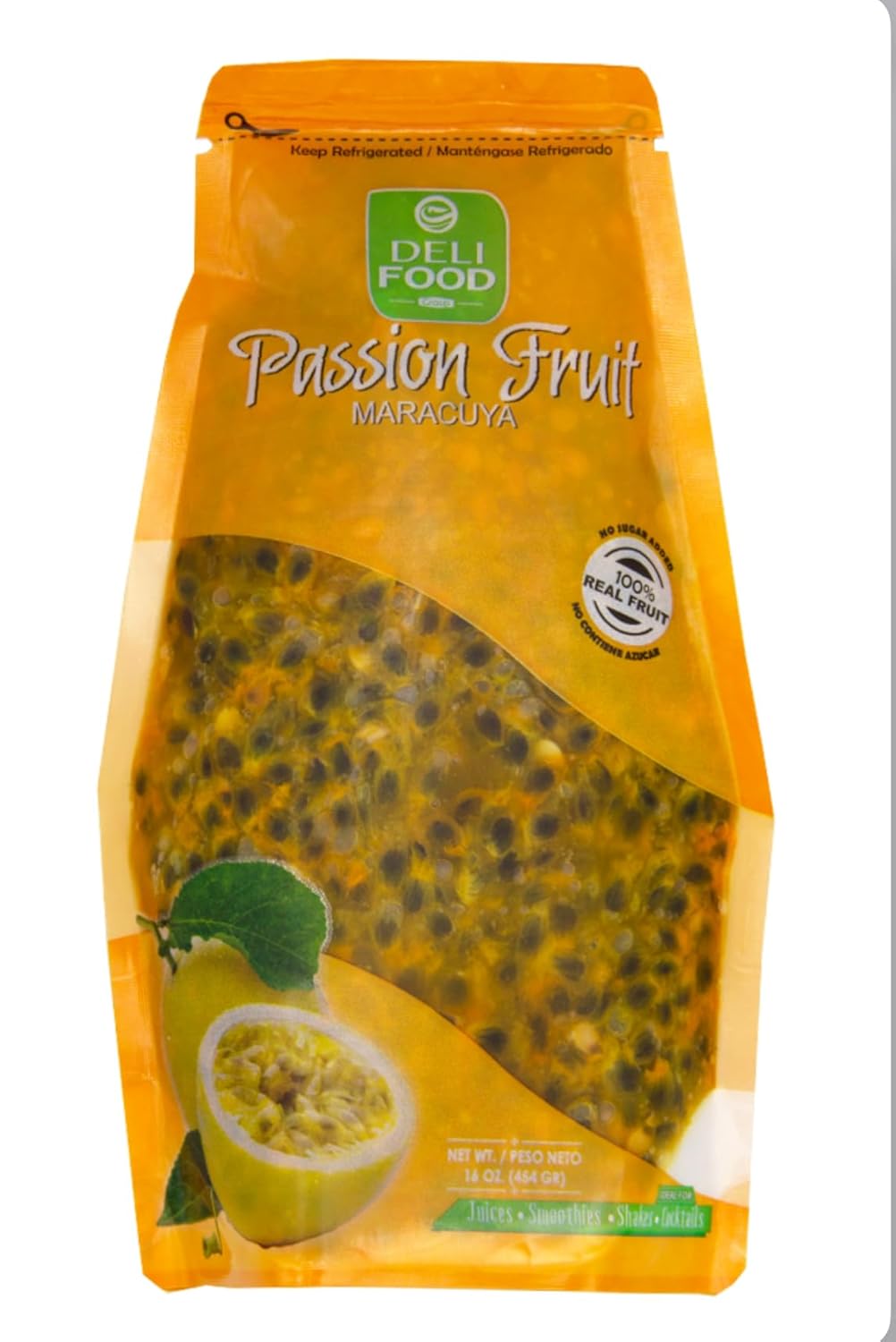 Deli Food Passion Fruit Maracuya Pulp, 100% Real Fruit, 16 oz, For Juices, Smoothies and Shakes, Keep Refrigerated