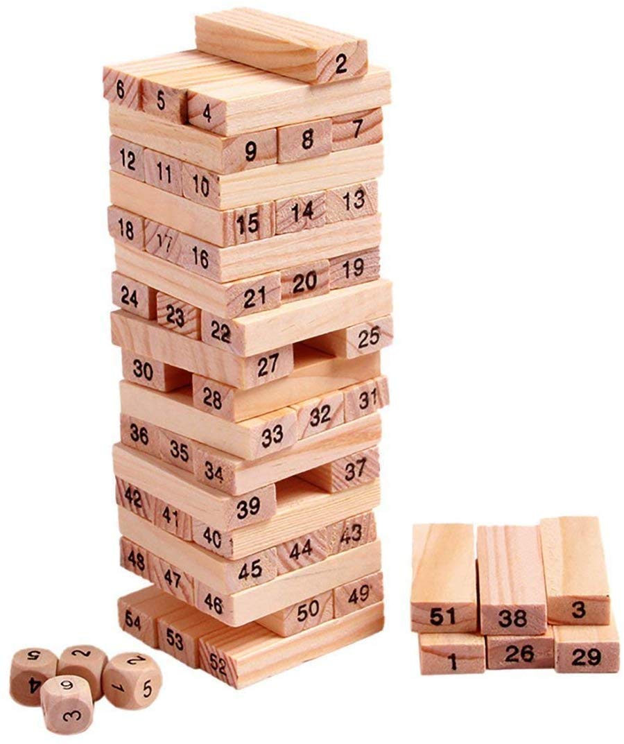 Buy GRANTH Zenga Wooden Blocks for Kids Tumbling Tower 51 Pieces  Challenging Set and 4 Psc Dice Stacking and Balancing Games Wooden Blocks  for Indoor Games for Adults,Kids Online at Low Prices