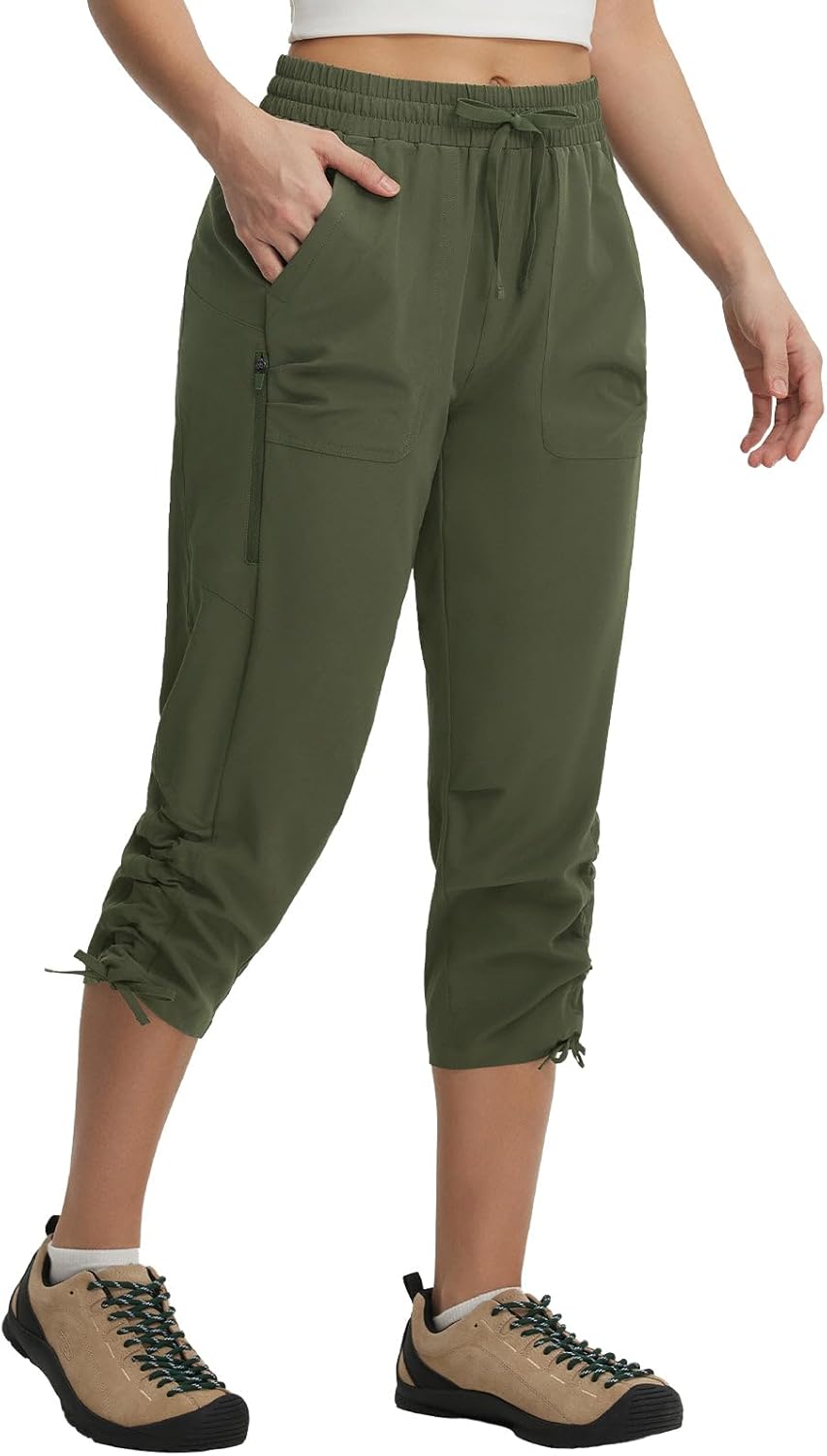 baleaf Women's Capri Pants with Zipper Pocket Lightweight Quick Dry Water Resistant Hiking Pants Adjustable Ankle Cuff