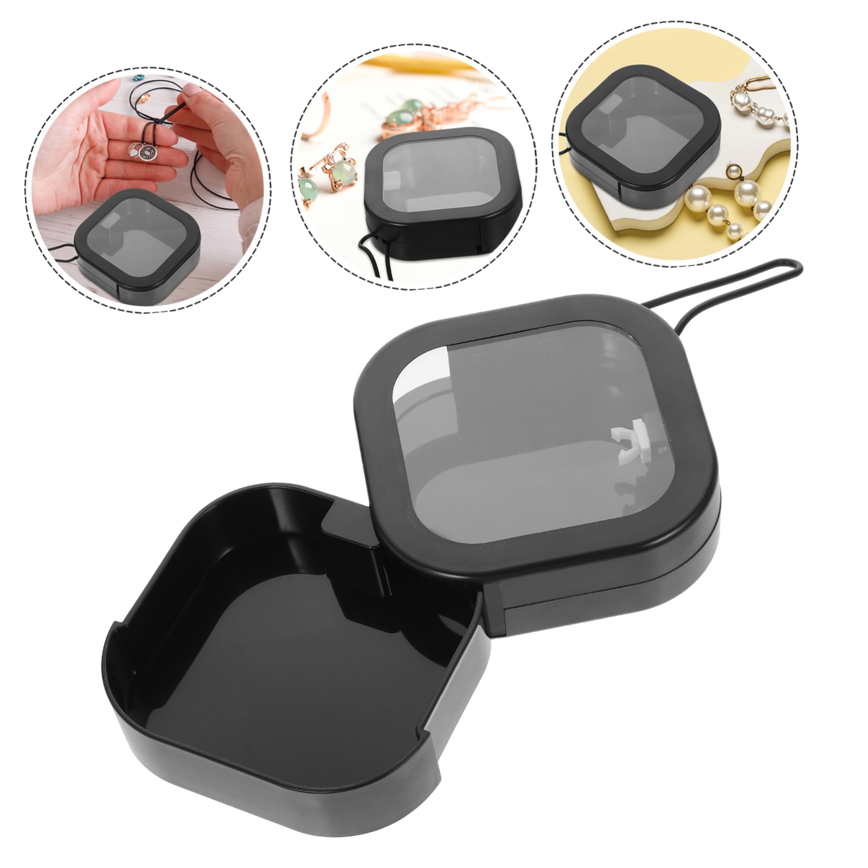 TOPBATHY 4 Stück-pack Haargummi Aufbewahrungsbox, Schwarz, Rund, Tragbar | Pp, Stabile Ausführung mit Glatten Rundkanten, mit Lanyard, für Haaraccessoires und Haarklammern