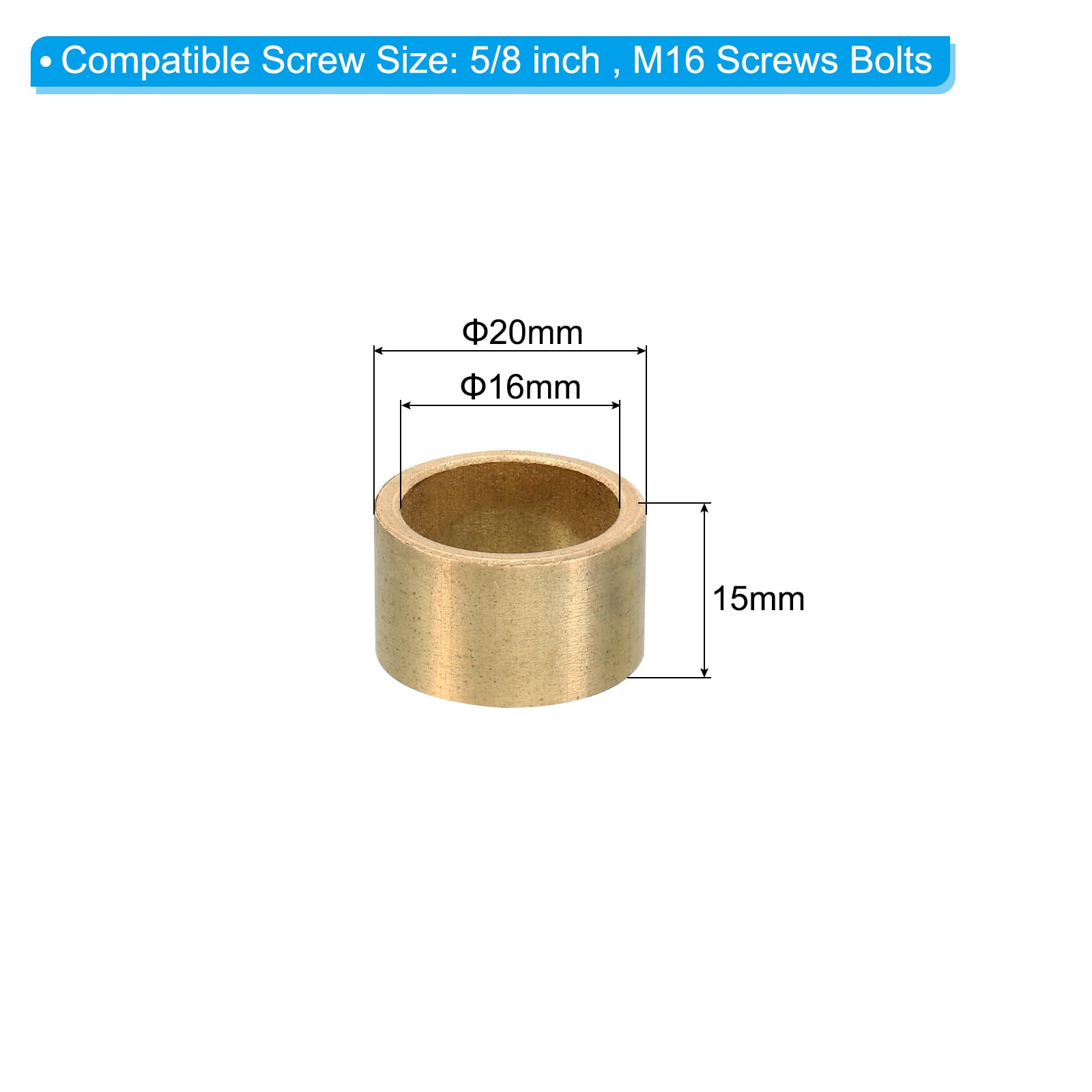 PATIKIL M16 Brass Spacers, 4 Pcs Metal Spacer Brass 16mm ID x 20mm OD x 15mm L Brass Spacers Screw Standoff for 5/8 Inch or M16 Screw - Image 2